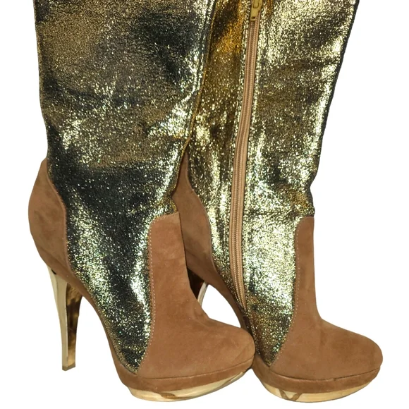 Gold and Caramel Promiseu Stiletto Boots Size 8 - Picture 4 of 7